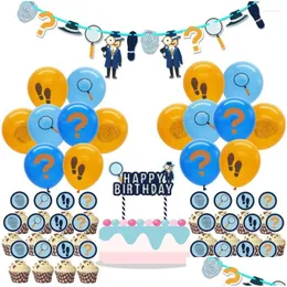 Cake Tools Detective Spy Agent Theme Decorations Banner Cupcake Topper Set Balloon Boys Girls Kids ADT Birthday Party Drop Delivery Dhmli