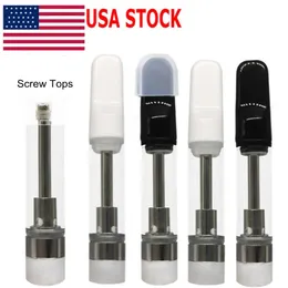 USA Stock 510 Dreie Vape Carts Keramikspulen 4pcs Öleinlass 2,0 mm Schraubobertank Gla -Tank in Schaumverpackung Elektronische Zigaretten 1 ml Atomisatoren 1000pcs/Los