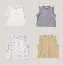 Hemden SP Summer Lace Baby Girls Tops super niedlich ärmellose Ins Rüschendesign Weste Basis T -Shirts Tops Bebe Kinder Kleidung Seil