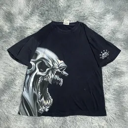 Jnco T Shirt Y2K Hip Hop Skull Print Tshirt كبير الحجم الأسود من الرجال نساء Harajuku Punk Rock قميص قصير الأكمام 240423