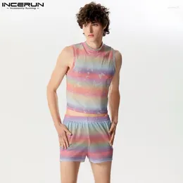 Мужские спортивные костюмы Incerun 2024 Summer Suits Sets 2pcs без рукавов сетчатые маки