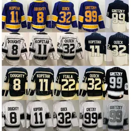 Kob Reverse Retro Hockey 11 Anze Kopitar Jerseys 8 Drew Doughty 22 Кевин Фиала 32 Джонатан Квик 99 Уэйн Гретцки Бланк Белый Черный