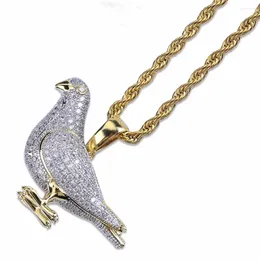 Pendant Necklaces Bling Golden Bird Pigeon Pendants For Men Micro Paved CZ Rhinestone Out Hip Hop Rapper Jewelry