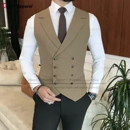 Vests Notch Lapel Khaki Mens Suit Vest Tailormade Double Breasted Uneck Business Waistcoat Wedding Groom Best Man Sleeveless Jackets