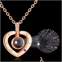 Party Favor 100 Languages ​​Necklace I Love You Projection Pendant Choker Halsband Romerska siffror Crystal Pendants Chain Jewelry Drop D otg0y