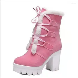 أحذية Retro Women Women Shole Snow Winter Botas Round Round Toe Square Heels chaussures botines up botines عالية الجودة