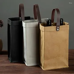 Shopping Bags Northern Europe Style Luxury Vintage Leather Handle 2 Bottles Wine Sac Gift Away Washable Brown Kraft Paper Bag