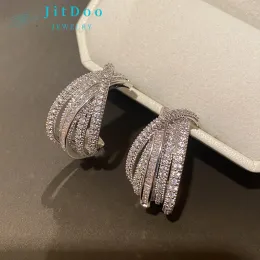 Orecchini Jitdoo Line Semi Circle C Forma 925 Orecchini ad ago d'argento Small Jewlery per donne Gift da sposa zircone cubico di alta qualità