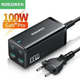 Chargers Rocoren GaN 100W Desktop Charger Quick Charge 4.0 QC 5.0 3.0 PD USBC Type C USB Fast Charging For MacBook Samsung iPhone Laptop