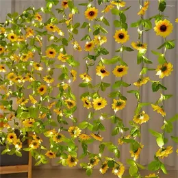 Stringhe 1pc Luci a corda di girasole (6,56 piedi) Simulazione a LED fiore di foglie artificiali