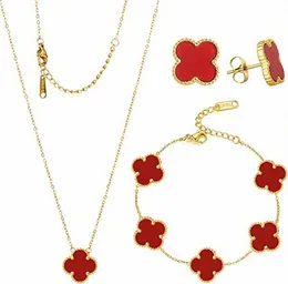 Designer Necklace 4 Four Leaf Clover Bracelets Van Jewelry Three Pieces Set Pendant Necklaces Stud Earring Womens Gifts For Christmas Valentine's Day High