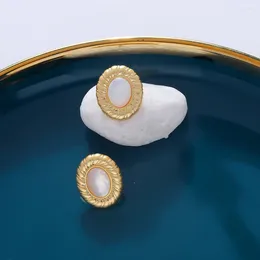 Stud Earrings 2024 White Mother Oval Shell With Geometric Brass Accessrioes W/S925Silver Needle Post Jewerlry For Elegant Women Sale