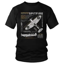 T-Shirts Vintage Supermarine Spitfire MK 1 T Shirt Men Cotton Tee Short Sleeve Fighter Plane War Pilot Aircraft Airplane TShirt Gift