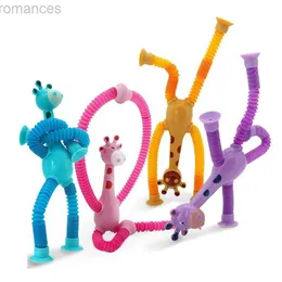 Dekompression Toy Kid Boy Suction Cup Toys Pop Tubes Stress Relief Telescopic Giraffe Fidget Toy Sensory Bellows Anti-Stress Squeeze Childre Girl D240424