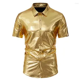 Herrenhemdhemden Metallic Shinyshort Ärmelhemd für lässige und modische Nachtclub tragen im Sommer geeignetes Top