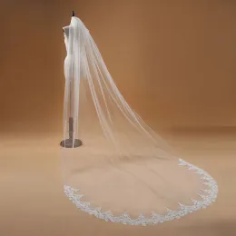 Voile mariage 3m a strato pizzo bordo bianco cattedrale velo da sposa velo lungo velo a buon mercato accessori per matrimoni economici