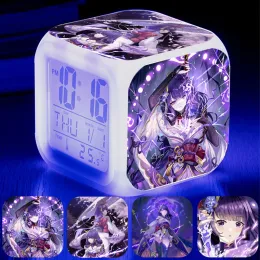 Accessories Kawaii Anime Genshin Impact Klee Digital Alarm Clocks Baal Raiden Shogun Keqing Yae Miko Xiao Hu Tao Light Up Clock Toys Gifts