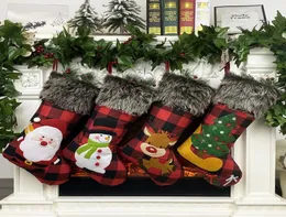 Plush Christmas Stocking Presentväskor stor storlek Lattad godispåse xams träddekoration strumpor prydnad julklapp wrap dhb20429103747