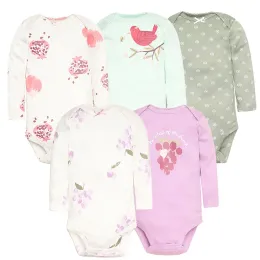 Torisci per neonati con un neonato a maniche lunghe battute da bambina 2023 unisex da 5 pack cotone bambino vestiti da cartone animato abiti da cartone animato