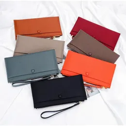Wallets Genuine Leather Women Long Wallet Fashion Brand Design Card Holder Clutch Bag Zipper Wrist Strap Phone Slim Cowhide Purse