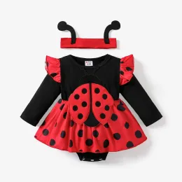 Tek parçalar patpat 2pcs kız bebek çocuksu polka dot Ladybug romper seti gündelik/açık hava yumuşak ve rahat geziler için mükemmel