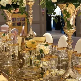 Kerzenhalter 10pcs) 50 cm 100 cm) Blumenständer Hochzeitsstraße Blei Tisch Mittelstücke Gold Silber Metall Vase Kristallanordnung