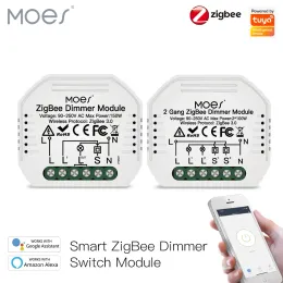 Kontrolle Moes Mini DIY Tuya Zigbee Smart 1/2 Gang Light Dimmer Switch Modul Hub benötigt Smart Life App Alexa Google Home Voice Control