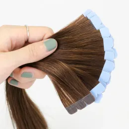 Weft 04# Dark Brown Mini Tape in Hair Extensions 인간의 머리카락 자연적인 머리카락까지 3x0.8cm 테이프 씨름 테이프 INS 10pcs/Pack Add Volume