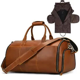 Luufan Crazy Horse Leather Man Folding Suit Torba Podróż służbowa z kieszonkową osłoną Bute Bagaż na garnitury 240419