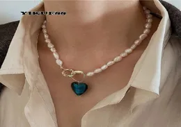 Yikuf88 S925 Mulheres de prata esterlina vintage pérola natural azul amor geométrico barroco de colar feminino7060673
