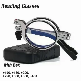 Rahmen 2024 Neues tragbares Metall Rundfaltungsbrille Männer Frauen Antiblau -Licht Brillen Presbyopia Brillen Rahmen Dioopter