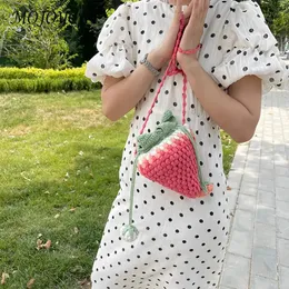 Женщина -клубничная сумка с поперечным кузовом универсальная тканая сумка Сумка повседневная очаровательная сумка на плечо DIY Cartoon Citp