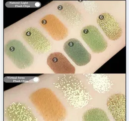 2021 Novo chegada, nove coloras pérolas de estilo verde paleta de maquiagem glitter de maquiagem GLITPE SHESHADOW PALETA DE ENCHADO DE