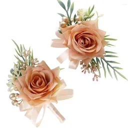 Декоративные цветы 2pcs Цветочный запястье Corsage Boutonniere Set Set ручная ручная невеста рука для свадебной вечеринки декор