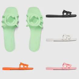 Women Sildes Interlocking Cut-out Slide Double Letter Slipper Lido Mule Pale Green Sole Beach Sandals Rubber Flats Hollow Sandale Summer Sandal