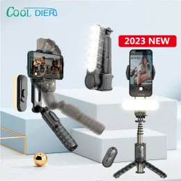 Gimbals Cool Dier 2023 Ny trådlös vikbar gimbalstabilisator Selfie Stick Handheld Gimbal med Bluetooth Shutter Fill Light för iPhone