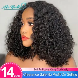 Perucas Ali Grace Hair Hair Kinky Curly Lace Front Wig Deep Curly 13x4 Lace Frontal Wig Remy Human Human Wigs Preparado com cabelo de bebê