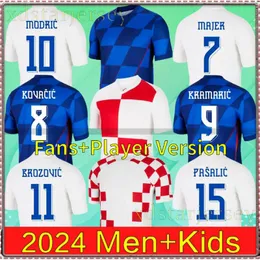 Croatia Soccer Jersey 2024 Euro Cup Nuova 2025 Croatie National Team 24 25 Shirt calcio Uomini Kit Kit Set Home White Away Blue Men Uniform Modric Kovacic Pasalic Perisic