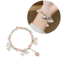 Charm Bracelets Sweet Vintage Pearl Convallaria Majalis Flower Bracelet For Women Pink Bead Pendant Aesthetic Jewelry Drop