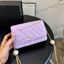 24S Double Pearl Balls Wallet On Gold Chain Bags WOC Crossbody Shoulder Purse card Holder Multi Pochette Fany Pack Waist Pink Purple Black White Pocket 13X20CM