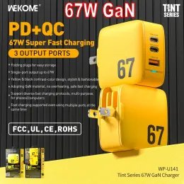 Chargers Wekome 67W Gan Charger складываемое три порта QC PD быстро зарядка адаптер питания для ноутбука MacBook Samsung Galaxy iPhone 15