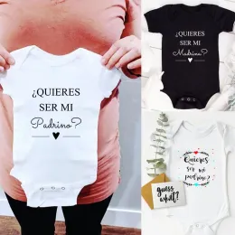 One-Pieces 2022 Coming Soon Newborn Quires ser mi Padrino Baby Clothes Fashion Fine Gift Announcement Romper Summer Baby Boys Girls Body