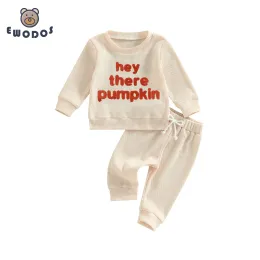 Set ewodos neonati bambini ragazze 2pcs outfit di Halloween Lettere fuzzy ricamo per la manica lunga pantaloni per la felpa a maniche lunghe
