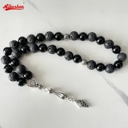 Abbigliamento tasbih uomini lava pietra con agata nera in stile turco perle di preghiera musulmana braccialetto ramadan eid dono islamico misbaha uomini rosario