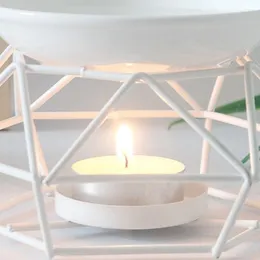 Ljushållare QX2E Metal Aromatic Oil Burner Geometric Frame Ceramic Essential Tealight Holder Wax Melt Warmer Melter Aroma Lamp