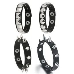 Stränge mit Spikes Nieten Armband Schwarz Leder Nieten Punk Armband Manschette Wickel Armreif Metall Armband für Männer Frauen Gothic Accessoires