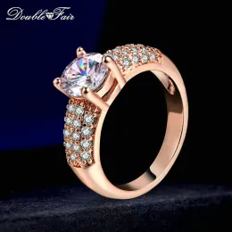 Bandas Double Fair Engagement Rings de casamento Cubic Zirconia Rose Gold Color Jóias de Ring Stone Cz para Mulheres ANEL HOTSALE DFR105