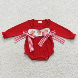 Одноказкие детские новорожденные рождественская вышивка девочки красные пузырьковые комбинезоны для малыша детские дети пряниц