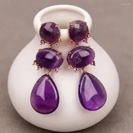 Серьги G-G натуральный камень фиолетовый аметист кварцевый слеза Cz Цирконы роскошные роскошные классические украшения для вечеринок подарки