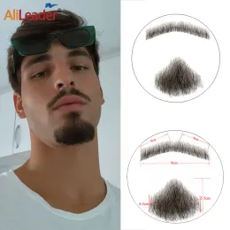 Tecer renda bigode falso e barba curta renda invisível barba falsa realista para homens sintéticos barba falsa obrigável a mão de cabelo real